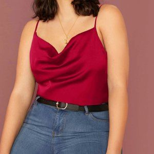 Plus Cowl Neck Satin Cami Top 1X